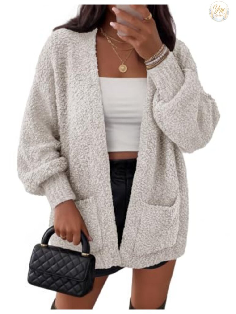 Fuzzy Popcorn Oversized Sherpa Chenille Cardigan Sweater with Pockets